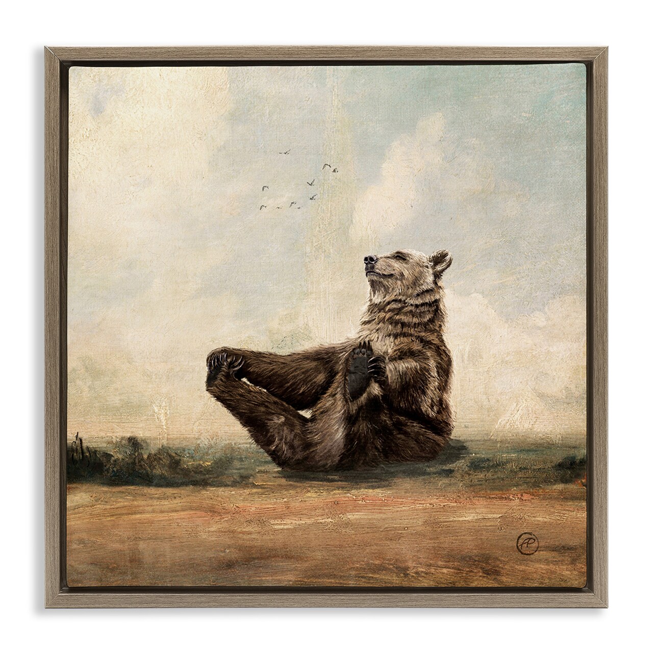 Stupell Industries Bear Holding Paws Watching Sunset Framed Floater Canvas Wall Art
